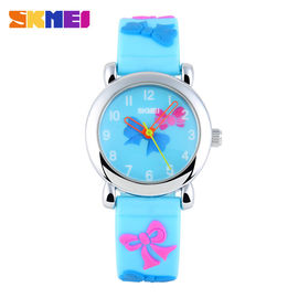 Arbeiten Sie reizender Blume analoge Quarz-Digitaluhr, Junge/Mädchen blaue Silcione-Armbanduhr um