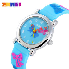 Arbeiten Sie reizender Blume analoge Quarz-Digitaluhr, Junge/Mädchen blaue Silcione-Armbanduhr um