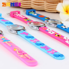 Arbeiten Sie reizender Blume analoge Quarz-Digitaluhr, Junge/Mädchen blaue Silcione-Armbanduhr um